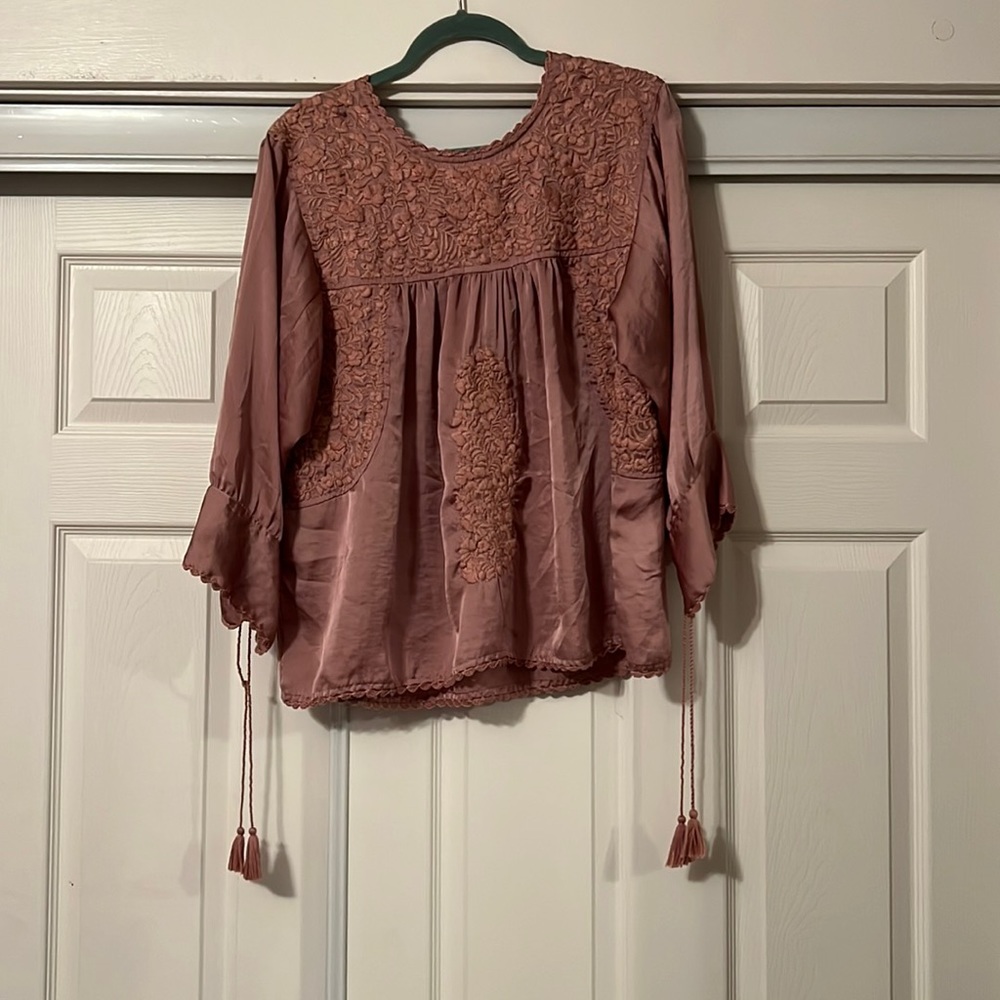 Sister Mary pink satin embroidered shirt size L